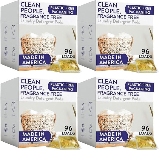 Clean People Laundry Detergent Pods - Recyclable Packaging, Hypoallergenic, Stain Fighting - Ultra Concentrated, Laundry Soap (384 Count, Fragrance Free)