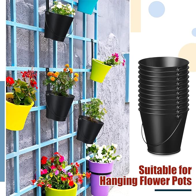 24 Pcs Mini Metal Buckets Black Small Bucket Galvanized Pail Iron Flower Pot Pencil Holder with Handles for Halloween, Christmas, Party Favors, Black Wedding Decor, Craft, Candy Bars, Vase, Classroom