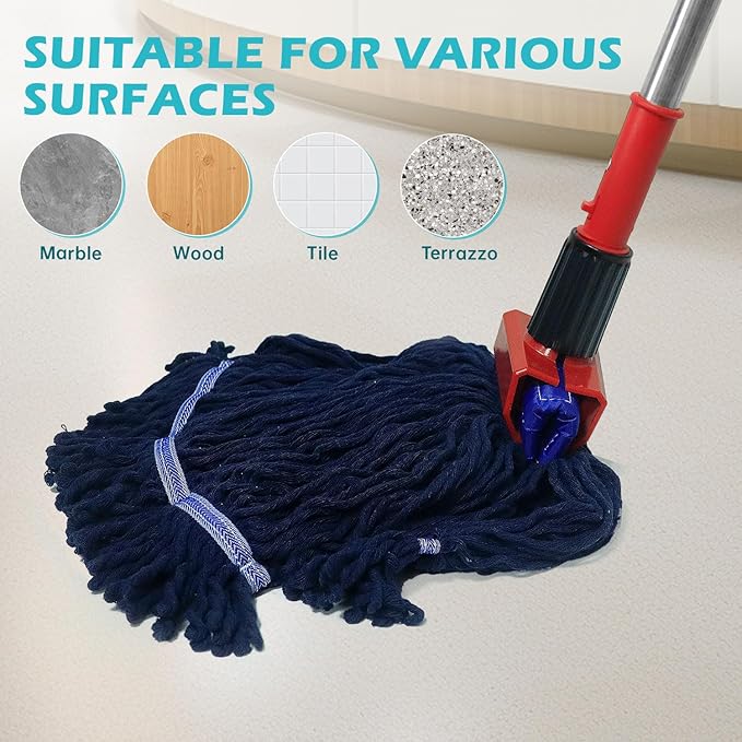 6 Pack Mop Head Replacement Heavy Duty Mop for Floor Cleaning, Wet Industrial Cotton Looped End String Cleaning Mop Head Refill for Home/Industrial/Commercial Cleaning (Blue)