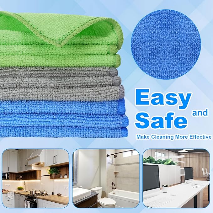 Tanlade Microfiber Cleaning Cloth 6"x6" Cleaning Rags Reasonable Kitchen Towels Microfiber Towels Cars Wash Dry Erase Cloth(Gray/Green/Blue,30 Pcs)