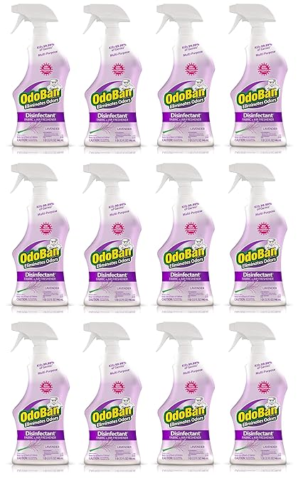 OdoBan Ready-to-Use Disinfectant and Odor Eliminator, Set of 12 Spray Bottles, 32 Ounces Each, Lavender Scent