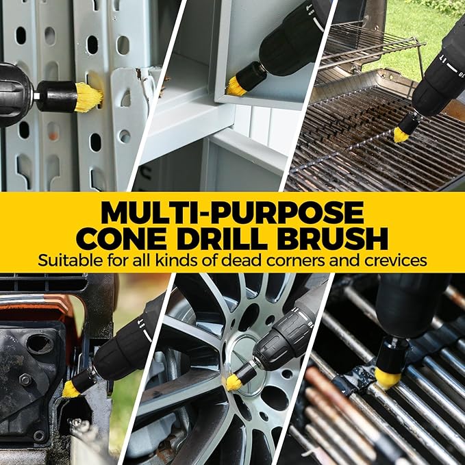 Holikme 6 Piece Drill Brush with Multi-Purpose & Grout Head,Crevice Cleaning Brush，3/4”W Drill Brush Attachment Set, Detailing Brushes for Home/Kitchen/Bathroom/Grout/Tile/Shower/Tub
