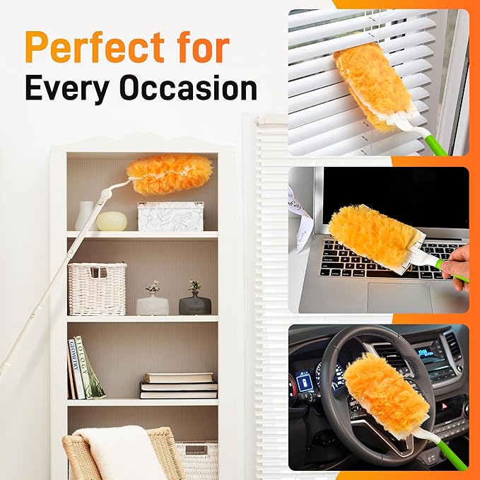 Heavy Duty Duster Refills Compatible with Swiffer Dusters,Disposable Dusters Kit for Cleaning Dusting Furniture Blind Ceiling Fan, 40 Pack 360 Feather Dusters, 1 Handle, 1 Upgrade Telescopic Hand