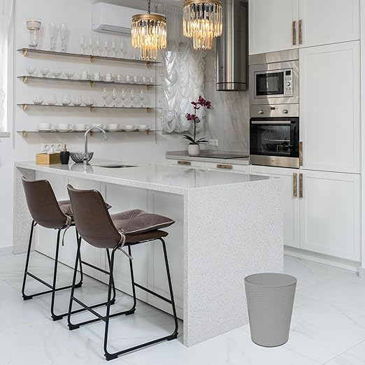 1.8 Gallons Small Trash Can, Decorative Wastebasket, Modern Leaf Pattern Design, Polypropylene Trash Can for Bathroom, Bedroom, Office (2, Grey)