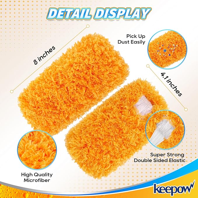 KEEPOW Reusable Duster Refill Compatible with Swiffer Hand Duster, Microfiber Heavy Duty Duster Refills, 360 Degree Dusters Refills for Cleaning, Ceiling Fan, 2 Pack (Handle is Not Included)