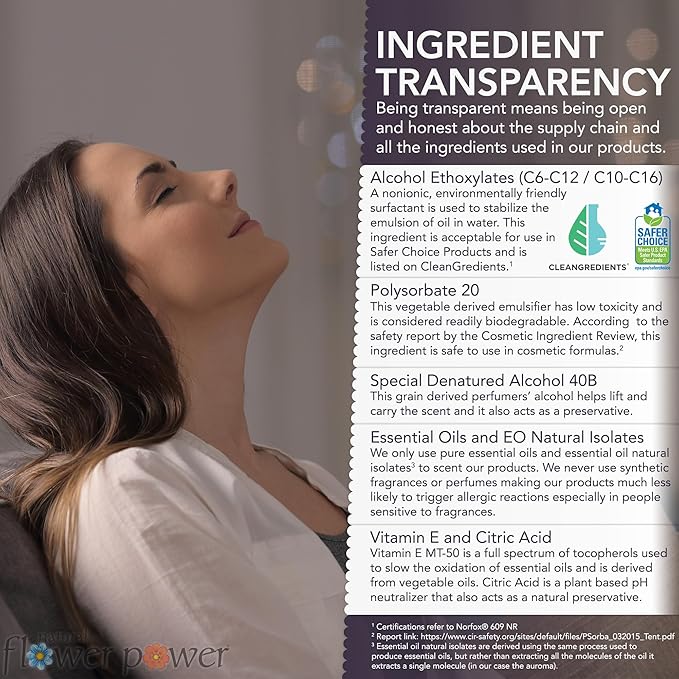 Natural Flower Power Air Freshener Spray - Odor Eliminator with Essential Oils for the Home, Car & Fabric - Cruelty Free & Vegan - 2 Pack with Lavender and Lemongrass - 2 x 4 oz