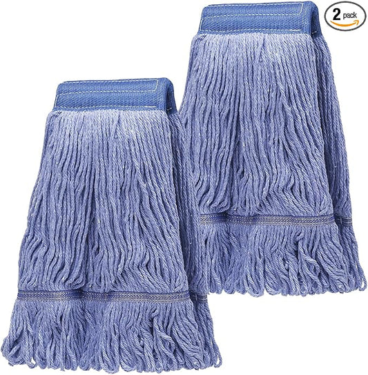 2 Pack Mop Head Replacement, Cleaning Heavy Duty Mop Head Commercial Replacement, Wet Industrial Blue Cotton Looped End String Head Refills, Wet Refills Head Optimal Absorption and Durability (Blue)