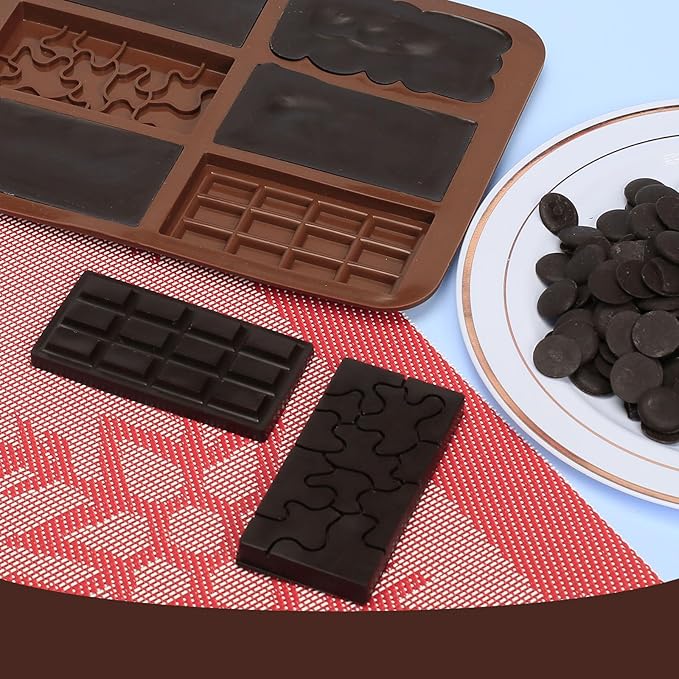 Chocolate Bar Mold Silicone with 6 Pattern, 2 Pcs 0.3-Inch-Deep Break-Apart Chocolate Molds for Homemade Protein and Energy Bar, Small Silicone Molds for Wax Melts/Candle/Resin, Jigsaw Shape
