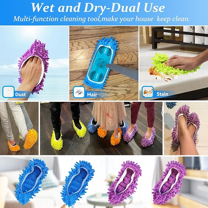 2 Pairs (4 Pieces) Mop Slippers, Multi-Function Reusable Microfiber Dust Mops, Floor Cleaning Shoes for Bathroom, Office, Kitchen, House Polishing