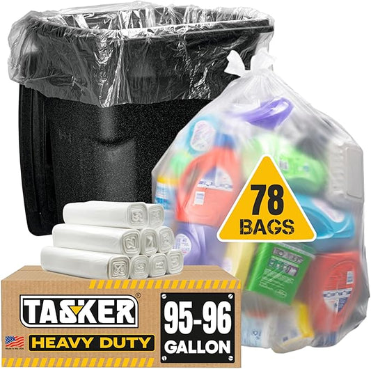 95-100 Gallon Clear Trash Bags Heavy Duty | MegaPack 78 Bags | Extra Large 95-96 Gallon Trash Bags Big Clear Can Liners, Extra Large 90 Gal, 95 Gal, 96 Gal,100 Gallon Heavy Duty Garbage Bags