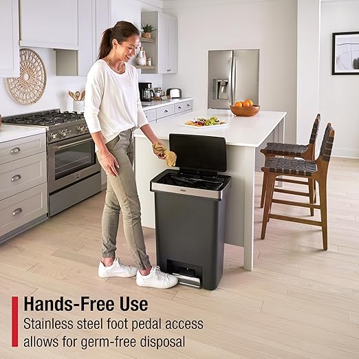 Rubbermaid Premier High-Capacity Step-On Trash Can, 19 Gallon, Single or Dual Stream Trash or Recycling, Charcoal, Stainless-Steel Rim, Lid Lock, Quiet Lid, for Home/Kitchen/Garage/Apartment