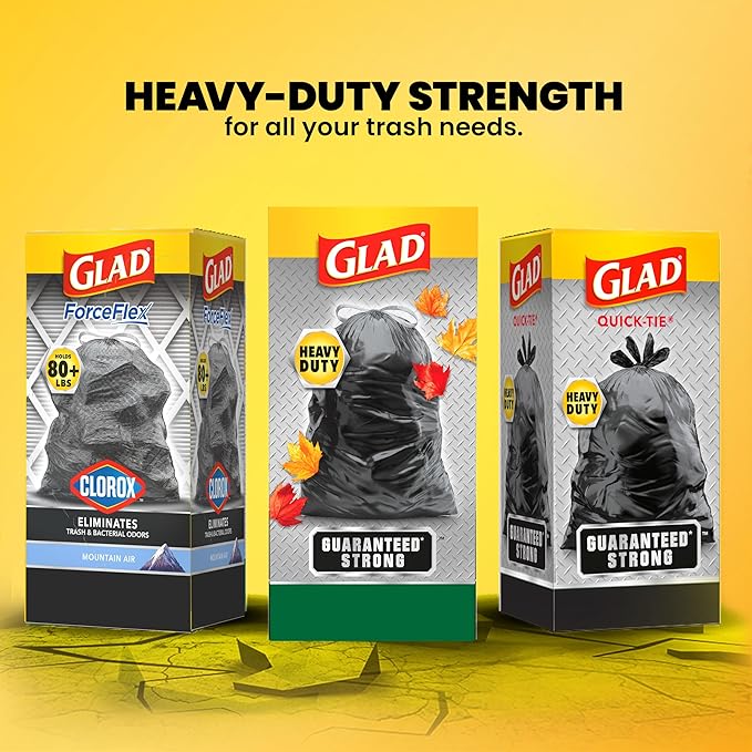 Glad Large 30 Gallon Trash Bags, Unscented Heavy Duty Garbage Bags, Forceflex with Drawstring, 30 Count (Packaging May Vary)