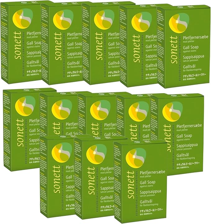 Sonett Organic Traditional Stain Removers Gall Soap, For Blood, Grease, Fruit stains, Highly Effective Against Marks Caused By Ink (Pack of 12)