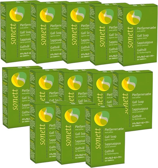 Sonett Organic Traditional Stain Removers Gall Soap, For Blood, Grease, Fruit stains, Highly Effective Against Marks Caused By Ink (Pack of 12)