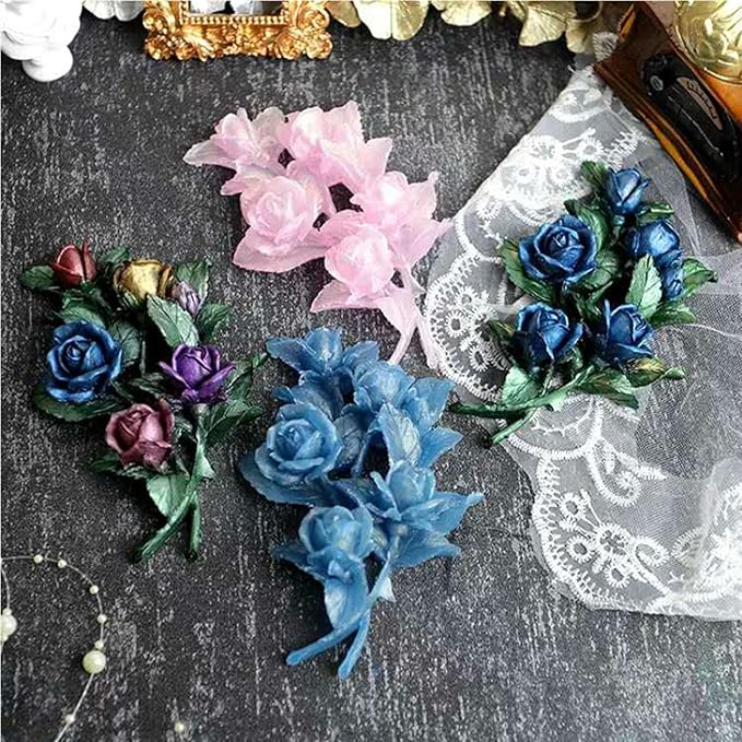 3D Flowers Silicone Fondant Molds Rose Cake Chocolate Moulds Dried Flower Jewelry Decorative Mould Resin Epoxy Clay Molds Pastry Baking Tools