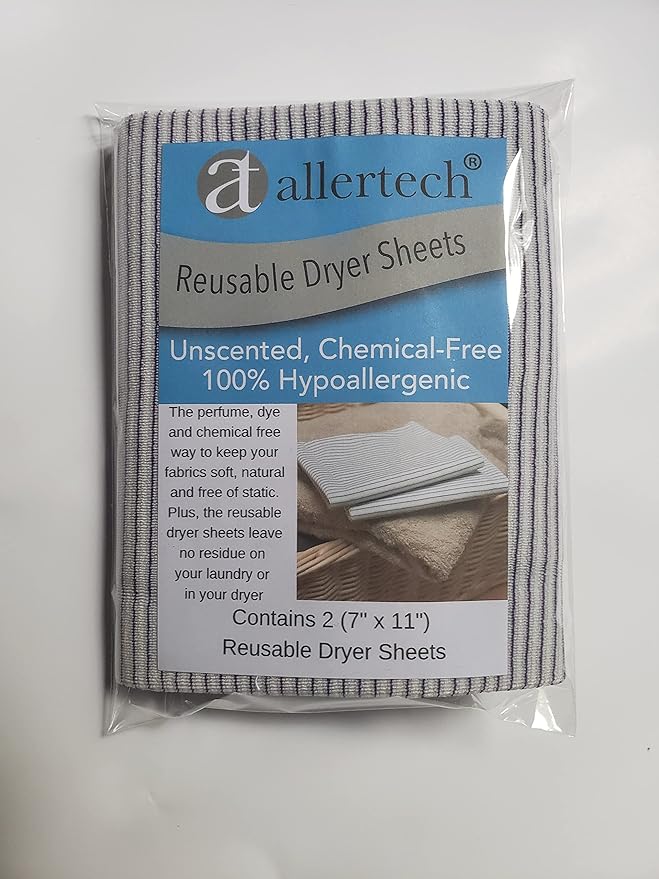 Allertech Reusable Dryer Sheets - 2 Pack - Static Eliminator and Fabric Softener, Effective for 500+ Loads, Hypoallergenic, Chemical-Free, Odorless