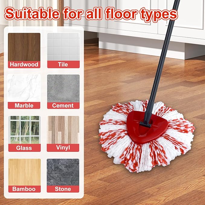 3 Pack Upgraded Deep Clean Refill Compatible with O Ceda EasyWring Spin Mop & Bucket System Microfiber Mop Heads Refill for Oceda Easywring 1 Tank Spin Mop System, 40% More Cleaning Power, Scrub Pad