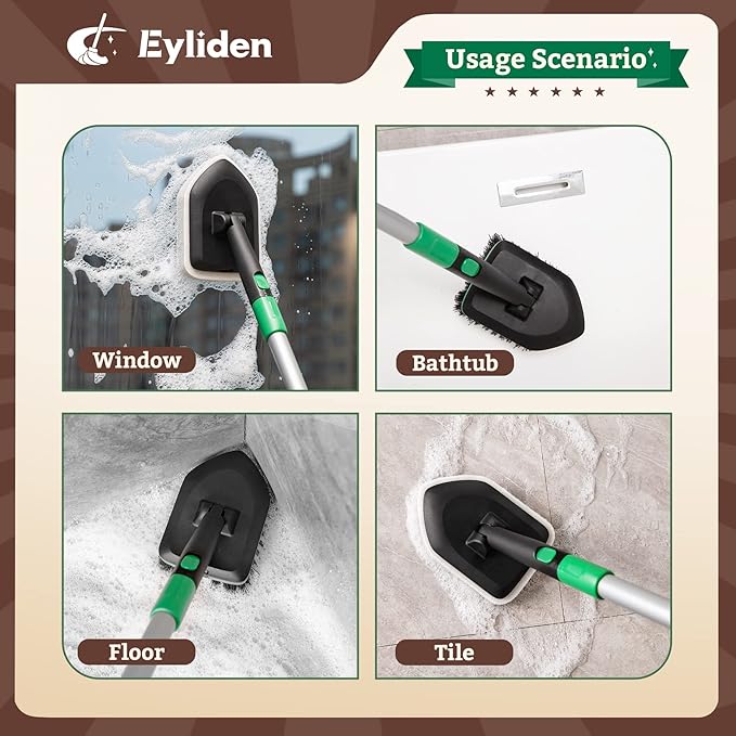 Eyliden Tub Tile Scrubber Brush with 58" Telescopic Handle, 2 in 1 Cleaning Brush for No Scratch Scrubber Brushes for Bathroom Kitchen Toilet Wall Tub Tile Sink