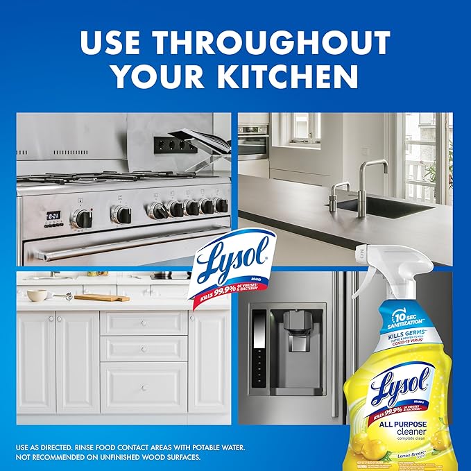 Lysol All Purpose Cleaner Spray, Multi-Purpose Disinfecting Spray, Kitchen & Bathroom Cleaner, Lemon Breeze, Lavender, Mango 32oz (Pack of 4)