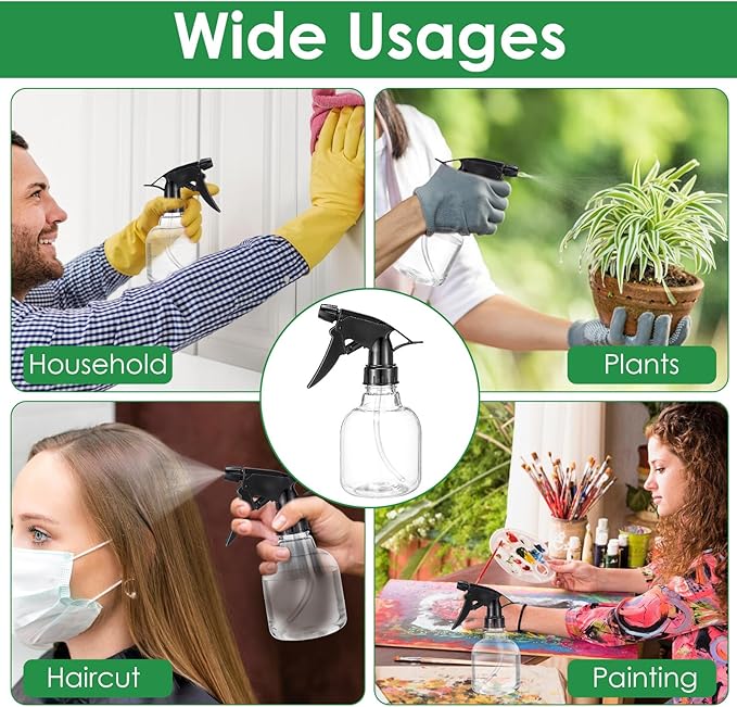 20 Pcs Empty Plastic Spray Bottle, 8 OZ Spray Bottles with Adjustable Head Sprayer from Fine to Stream - Refillable Sprayer for Water, Kitchen, Bath, Beauty, Hair and Cleaning