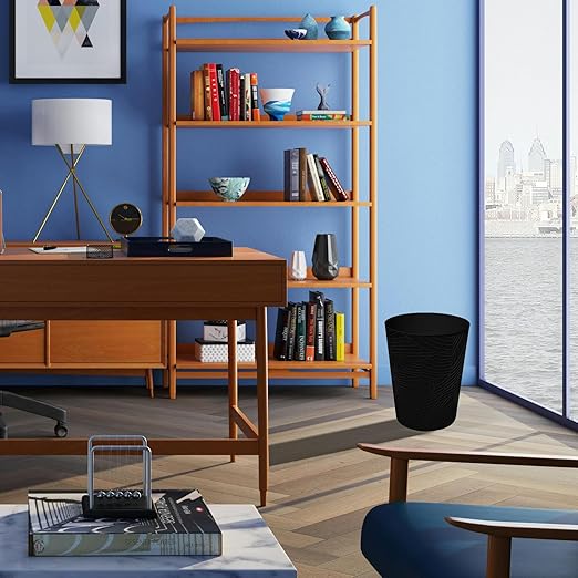 1.8 Gallons Small Trash Can, Decorative Wastebasket, Modern Leaf Pattern Design, Polypropylene Trash Can for Bathroom, Bedroom, Office (1, Black)