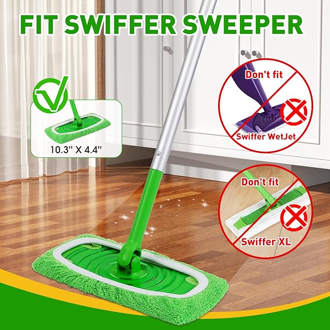 8Pcs Reusable Microfiber Mop Pads Compatible with Swiffer Sweeper,Replacement Dry Sweeping Cloths & Wet Mopping Pads Refills,Washable Mop Pads for Multi-Surface Floor Cleaning