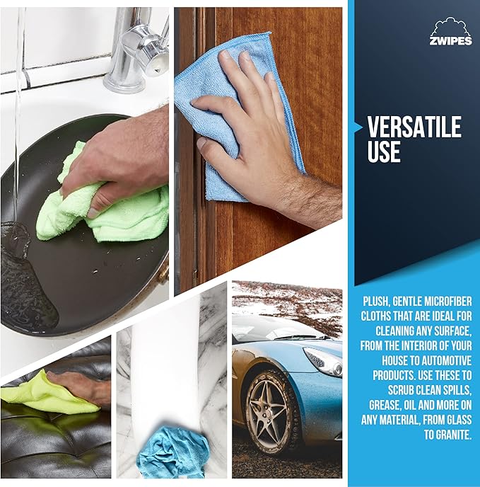 Zwipes 735 Microfiber Towel Cleaning Cloths, 12 Pack