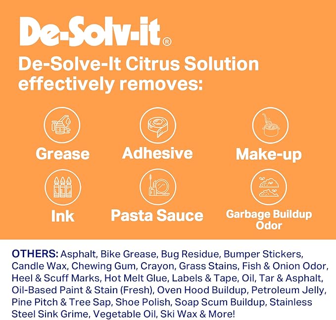 Orange-Sol De-Solv-It Citrus Solution - Odor & Stain Remover for Cloth, Wood, Glass & More, 12-Ounce