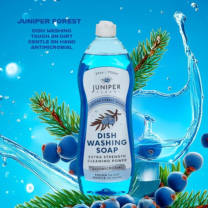 Dish Soap, Juniper Scent, Liquid Dish Washing Soap Squeeze Bottle 25 Fl Oz (Pack of 6)