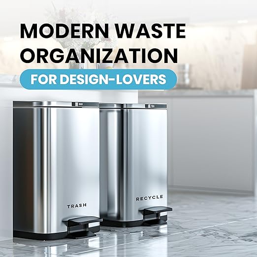 Modern Recycle & Trash Stickers - Minimalist, Discreet Vinyl Labels for Trash Cans & Bins - Elegant Indoor Waste & Recycling Signs for Home, Kitchen & Office | Black