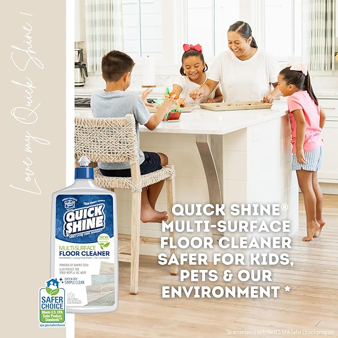 Quick Shine Multi Surface Floor Cleaner 27oz, 6Pk | Ready to Use-Streak Free- No Rinse | Use on Hardwood, Laminate, Luxury Vinyl Plank & Stone | Use in Spray Mops & Vac Mops | Safer Choice Cleaner