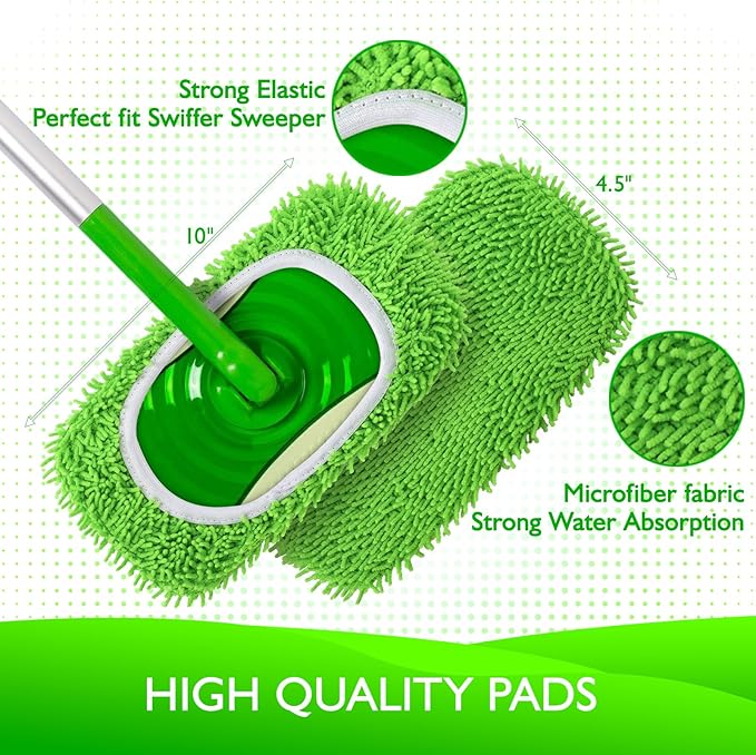Reusable Microfiber Mop Pads Compatible with Swiffer Sweeper- 8 Pack Dry Sweeping Cloths & Wet Mopping Cloths - Washable Wet Pads Refill for Mopping Floors (Mop is not Included)