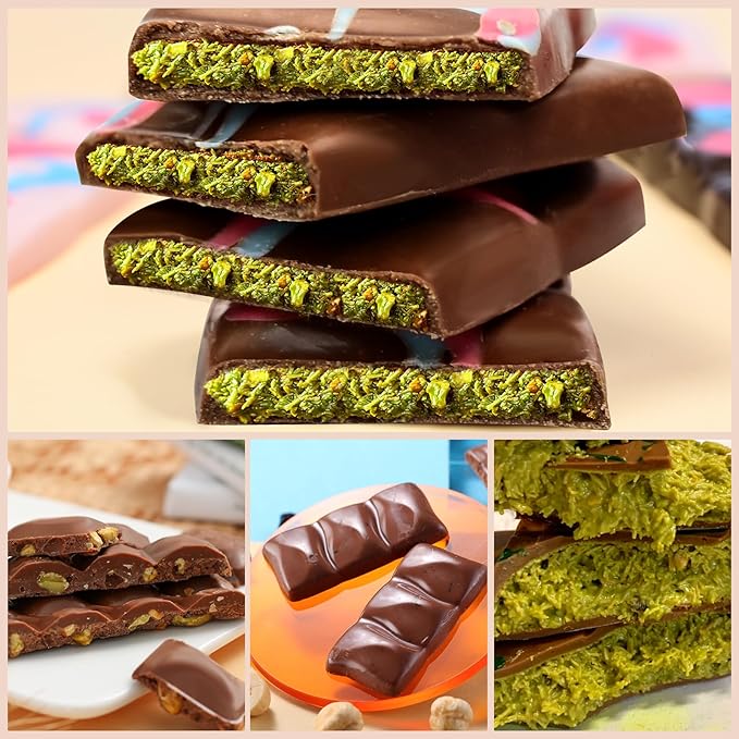 2 Packs Silicone Chocolate Bar Mold, Non Stick Dubai Pistachio Knafeh Chocolate Molds, Break Apart Design 6 Cavities Candy Bar Mold, Dubai Pistachio