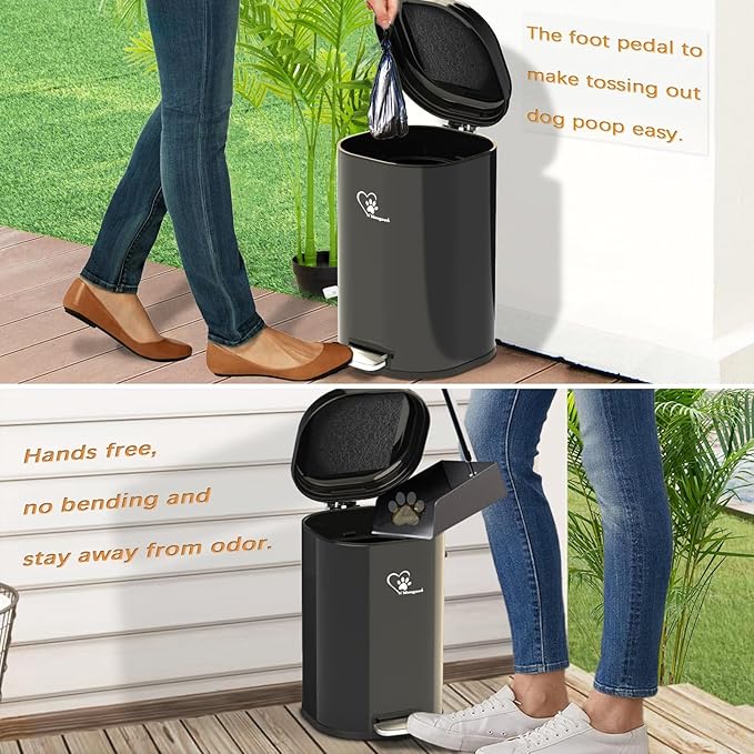 Dog Poop Trash Can Outside, Waste Bin with Lid and Removable Inner,Metal Rake Pooper Scoope,Odor Control for Indoor/Outdoor (Trash Can for Outdoors)