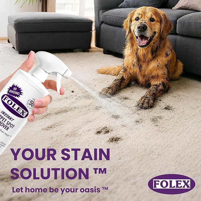 FOLEX Instant Carpet Spot Remover 128 oz - Powerful Stain Remover for Carpets, Upholstery & Rugs - Eliminates Pet Stains, Grease, Red Wine, Food, Makeup & More - With Reusable Cleaning Cloth - 1 Pack