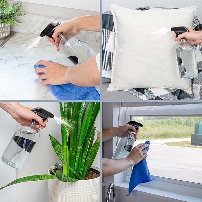 Cornucopia 32oz Glass Spray Bottles (2-Pack, Clear); Quart Bottles w/ 3-Setting Adjustable Trigger Sprayers; Includes Chalk Labels