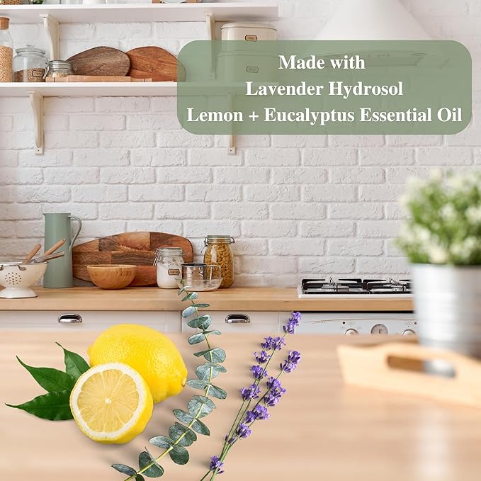 Natural All Surface Multi-Purpose Cleaning Spray - Made in the USA with Lavender Hydrosol, Lemon & Eucalyptus Essential Oils, Ideal for Kitchen, Bathroom, Windows, Stainless Steel Surfaces, 18.5oz