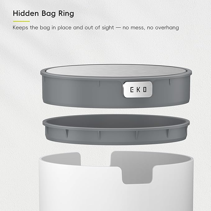 EKO Fandy 0.58 Gal/2.2L Mini Trash Can with Lid, Swing-Top Desktop Trash Can for Bathroom, Countertop, Vanity, Desk or Office, Small Garbage Bin (White)