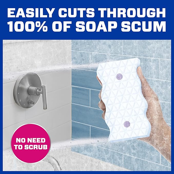 Mr. Clean Magic Eraser Sponge, Bathroom Cleaner, Shower Cleaner, Tub Cleaner, Soap Scum Remover, Bathroom Cleaning Supplies, Dawn Cleaning Power with Febreze Lavender Scent, Ultra Bath, 5ct