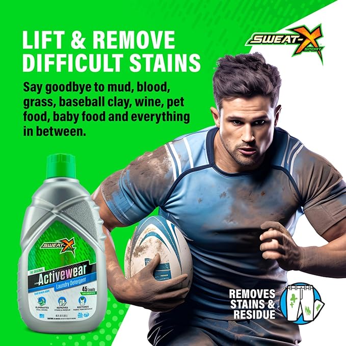 Sweat X Original Activewear Laundry Detergent – Remove the Worst Odors & Toughest Stains – High Performance Sports Wash for Training Gear & All Fabric Types – 45 Loads – 1 Pack