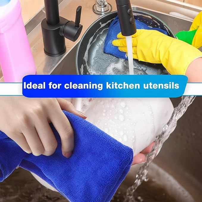 90 Pcs 15.75 Inch Microfiber Cleaning Cloths with 300 GSM Absorbent Fabric for Cars Windows Kitchen Household Surfaces and Drying Towels(Blue)