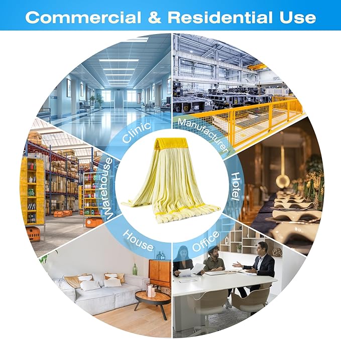 Matthew Cleaning Microfiber Tube Mop(Meduim,Yellow,12Pack) Heavy Duty Mop Head Replacement,Excellent Absorbency,Premium launderability,Reusable,Loop end for Home,Commercial and Industrial Use