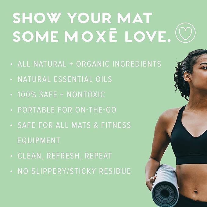 MOXE Yoga Mat Cleaner Spray, Rosemary & Lemon Essential Oil, Safe for All Mats & Exercise Equipment, Odor & Sweat Protection, Includes Microfiber Cleaning Towel, Green America Certified, 4 Oz (2 Pack)