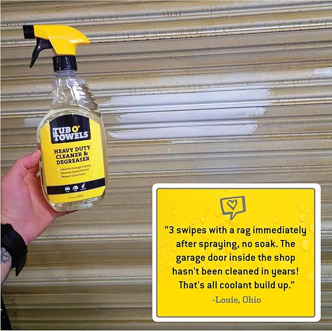 Tub O' Towels Heavy Duty Cleaner and Degreaser Spray Helps in Removing Oil Tar Paint Dirt Caulk Grease Grime Gunk Epoxies, Industrial Strength, Home & Auto, Made In USA, Citrus Scent, 24oz