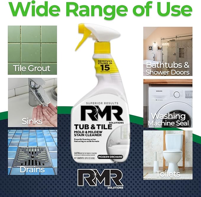 RMR - Tub and Tile Cleaner, Mold Stain & Mildew Stain Remover, Industrial-Strength, No-Scrub Cleaner, 32 Fl Oz, 2 Pack