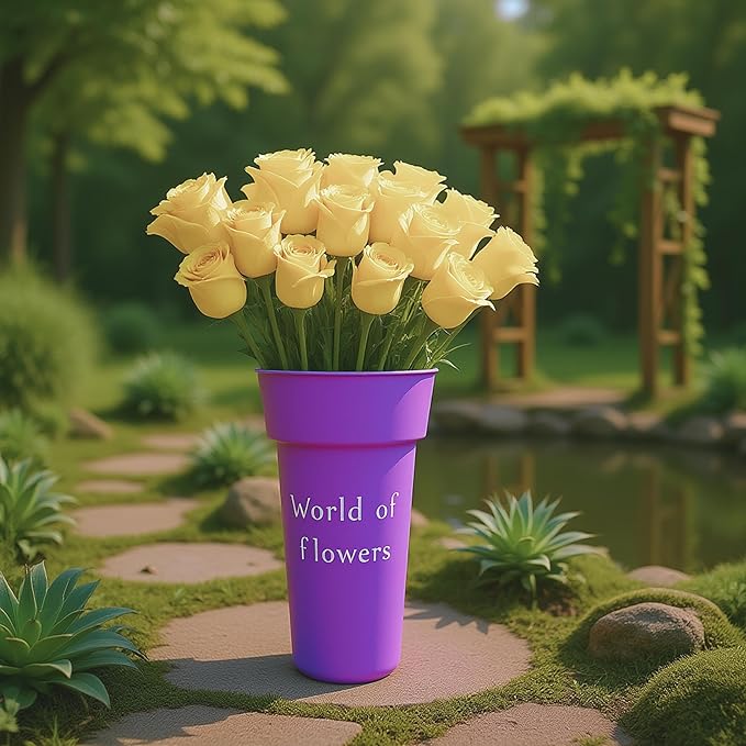 VITAGIR. Set of 6 Buckets for Cut Flowers in Plastic Purple Matte Color 14 Inch, Flower Buckets for Flower Bar Ideal for Displaying Flowers in Florist Shop or as Home. (Purple)