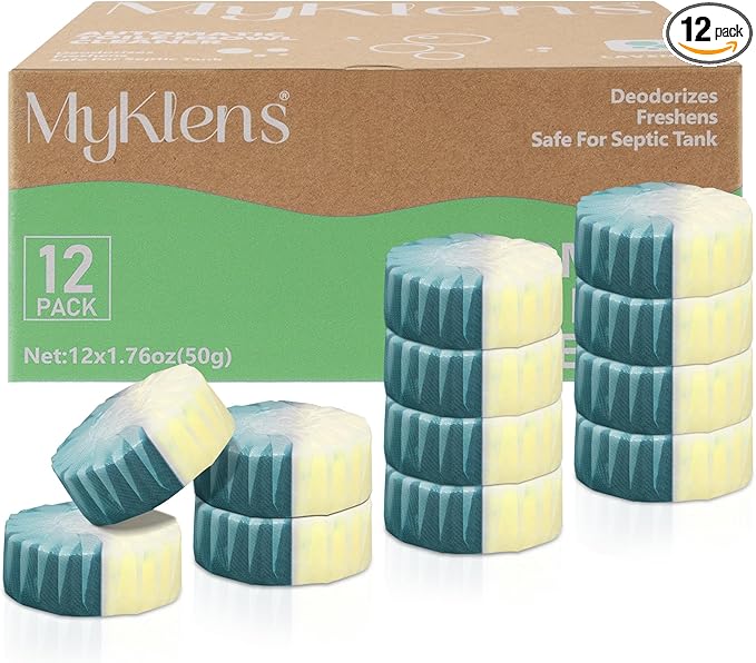 Toilet Bowl Cleaner Tablets, Automatic Toilet Bowl Cleaners, Long-Lasting Toilet Tabs Drop in Tank for Deodorizing & Descaling, Green & Yellow, 12 Packs