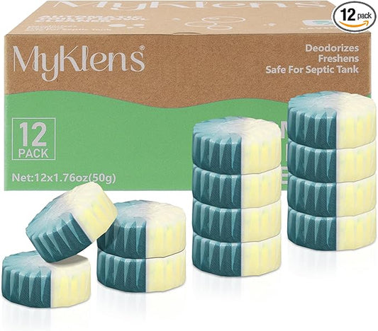 Toilet Bowl Cleaner Tablets, Automatic Toilet Bowl Cleaners, Long-Lasting Toilet Tabs Drop in Tank for Deodorizing & Descaling, Green & Yellow, 12 Packs