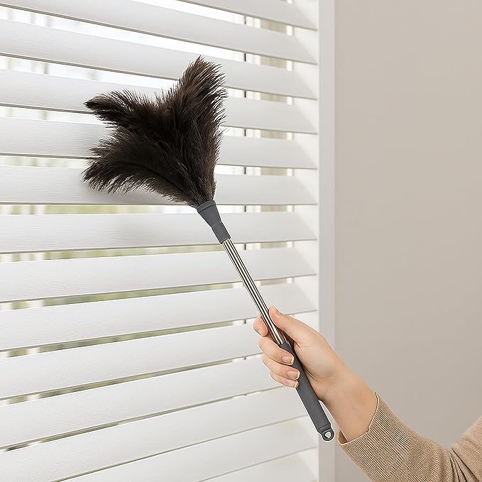 Extendable Ostrich Feather Duster – 51" (1.3 m) Long Reach Telescopic Handle Cleaning Tool, Natural Soft Feather Dusting Brush, Reusable and Durable for Furniture, Blinds, Ceiling Fans, High Shelves