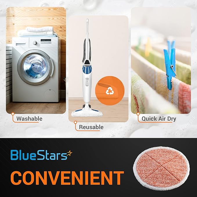 BlueStars 6 Pack 2124, 2039A, 2307, 23157, 20391, 20399 Replacement 2124 Mop Pads Heavy Scrub Compatible with Bissell Spinwave Hard Mop Cleaners (Orange) - Easy to Install - Washable & Reusable
